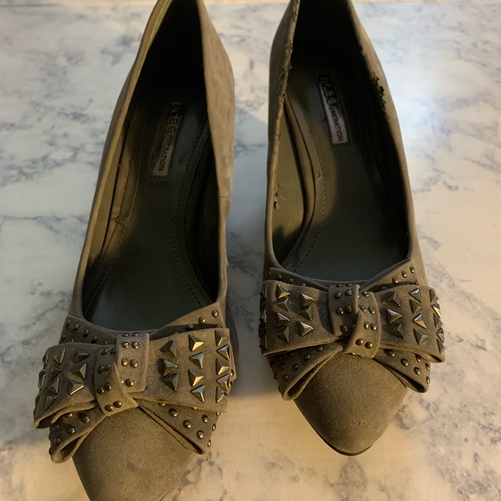 BCBGeneration Grey Wedges with Studded Bow